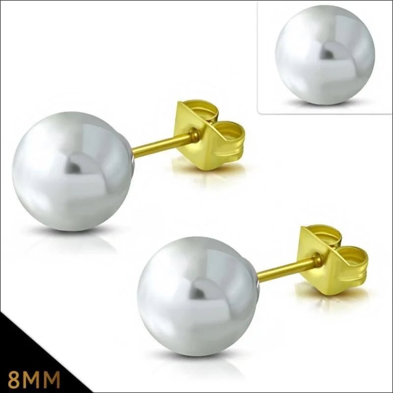 Goudkleurige Pareloorbellen 8mm - RVS -
