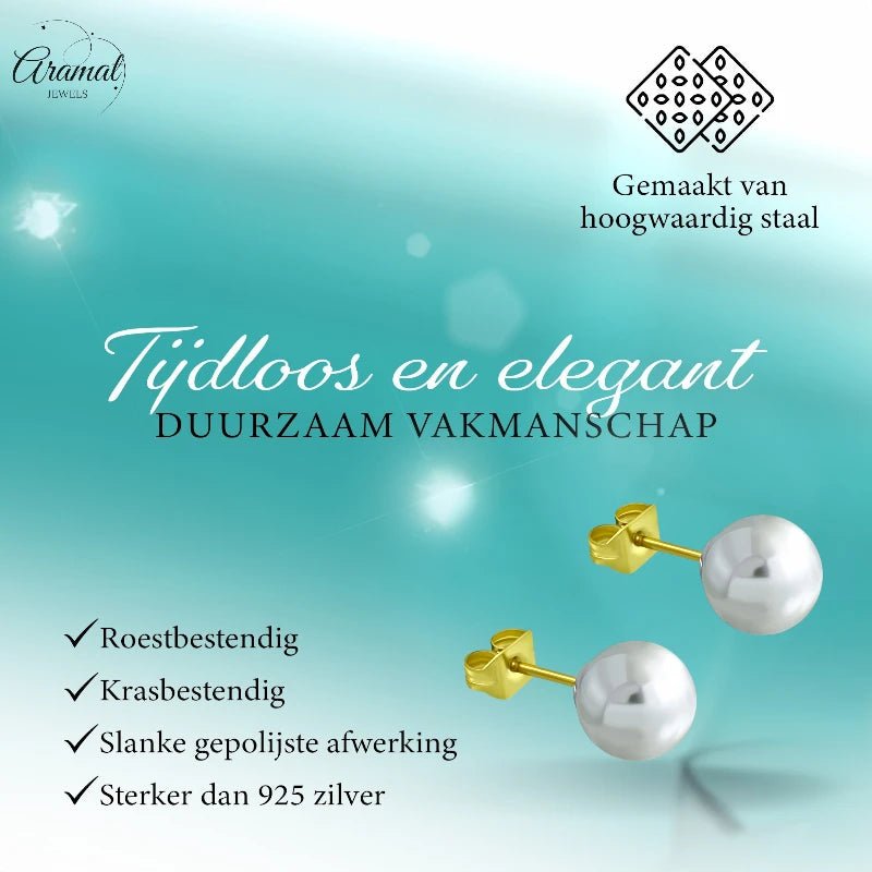 Goudkleurige Pareloorbellen 8mm - RVS -