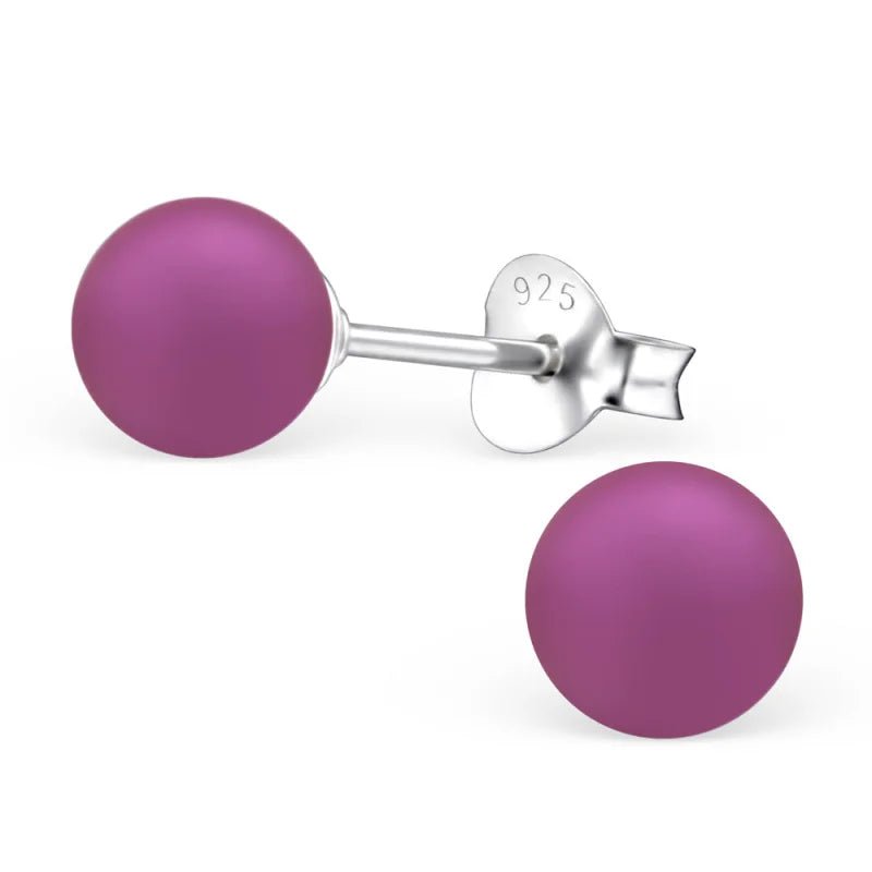 Zilveren Parel Oorbellen - Tijdloze Elegantie - 6mm / Mat Paars -
