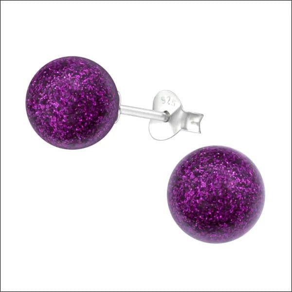Zilveren Parel Oorbellen - Tijdloze Elegantie - 8mm / Paars Glitter -
