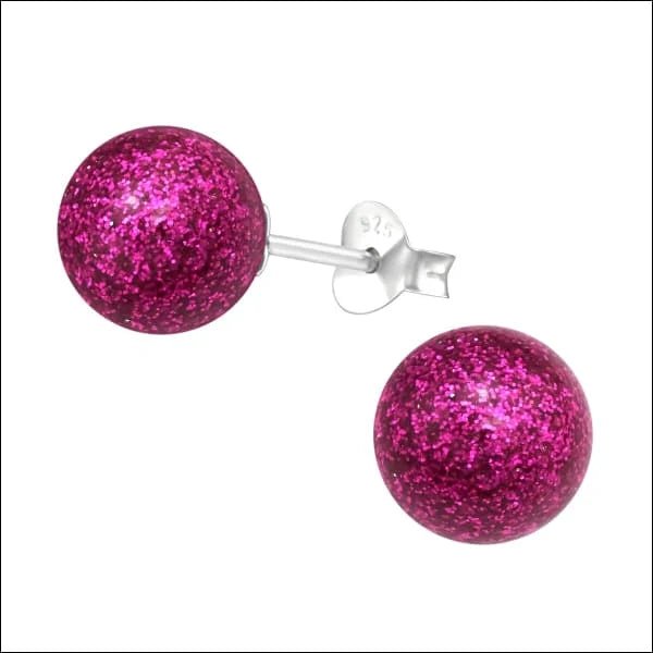 Zilveren Parel Oorbellen - Tijdloze Elegantie - 8mm / Fuchsia Roze Glitter -