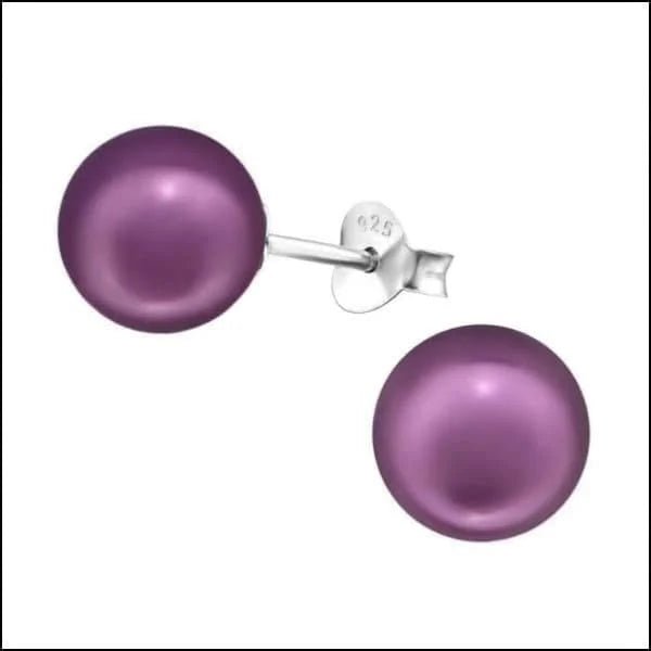 Zilveren Parel Oorbellen - Tijdloze Elegantie - 8mm / Paars -