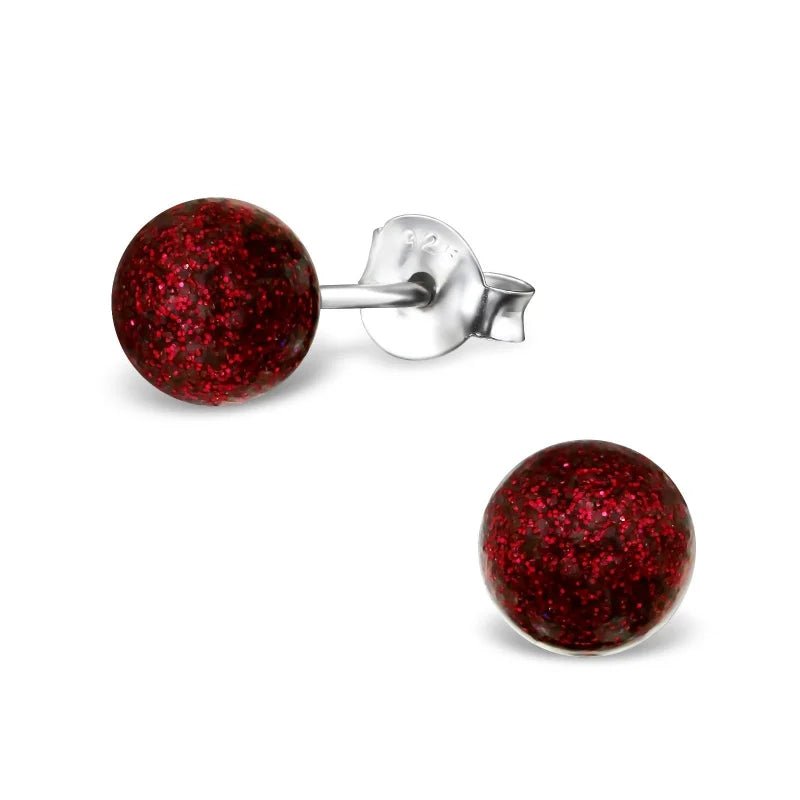 Zilveren Parel Oorbellen - Tijdloze Elegantie - 6mm / Rood Glitter -