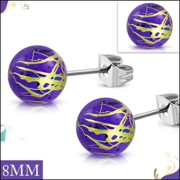 Leuke Ronde Spetter Oorbellen - 8mm / Paars-Goudkleur -