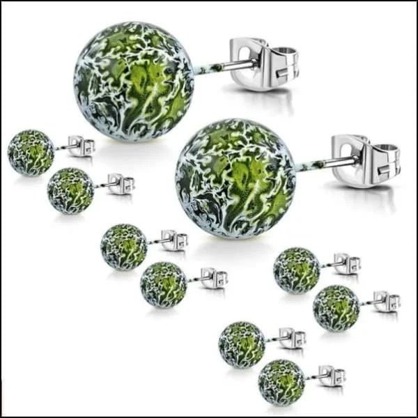 Leuke Ronde Spetter Oorbellen - 8mm / Groen-Wit -