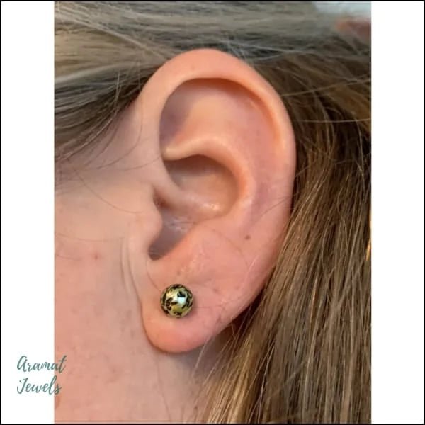 Leuke Ronde Spetter Oorbellen - 8mm / Zwart-Goudkleurig-Blauw -