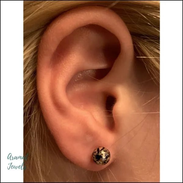 Leuke Ronde Spetter Oorbellen - 8mm / Zwart-Goudkleurig-Blauw -