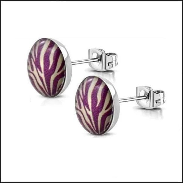 Trendy Zebra Print Oorbellen - Paars/Zwart-10mm -