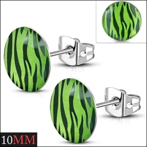 Trendy Zebra Print Oorbellen - Groen/Zwart-10mm -