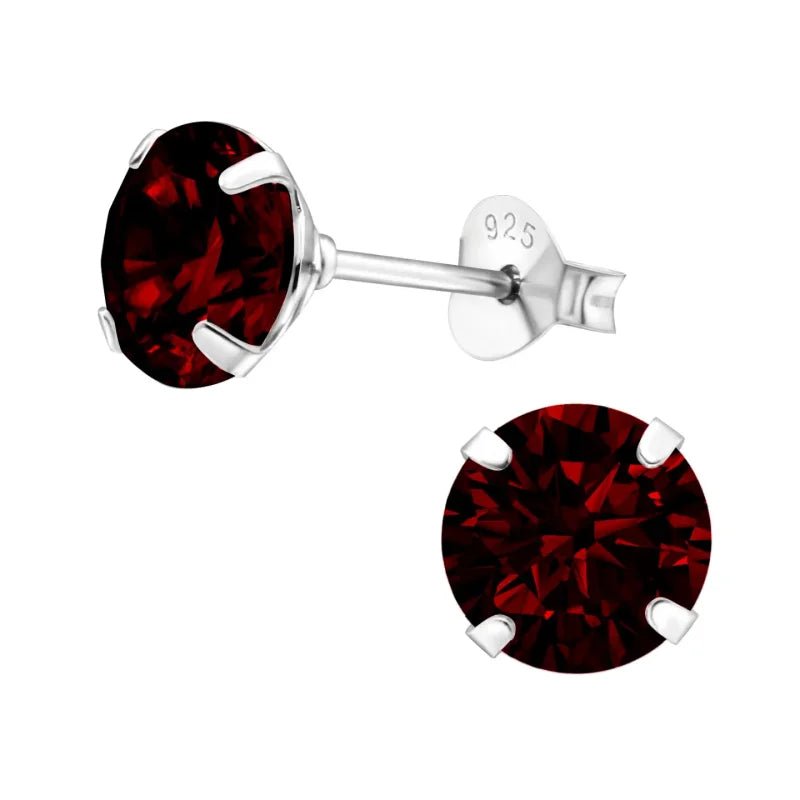 Ronde Kristal Oorbellen zilver - Donker Rood -
