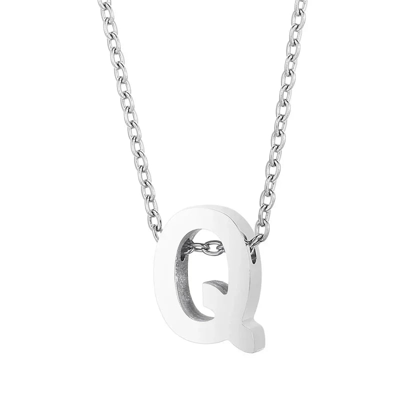 Stalen Initiaal Letterketting Vrouw &acirc;&euro;&ldquo; 45cm Zilverkleurig Gepersonaliseerd - Q - D