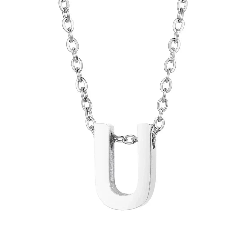 Stalen Initiaal Letterketting Vrouw &acirc;&euro;&ldquo; 45cm Zilverkleurig Gepersonaliseerd - U - D