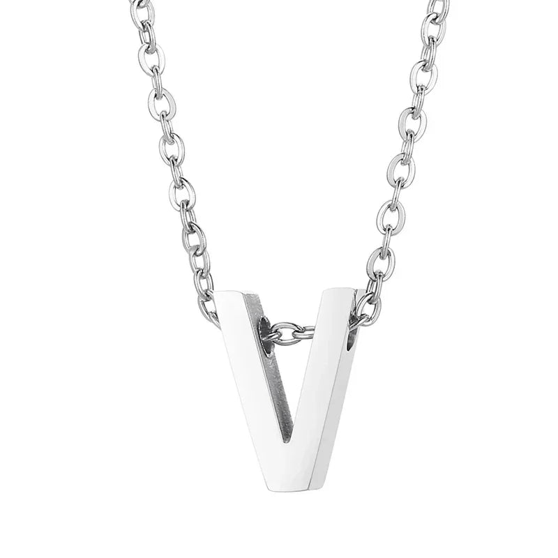 Stalen Initiaal Letterketting Vrouw &acirc;&euro;&ldquo; 45cm Zilverkleurig Gepersonaliseerd - V - D