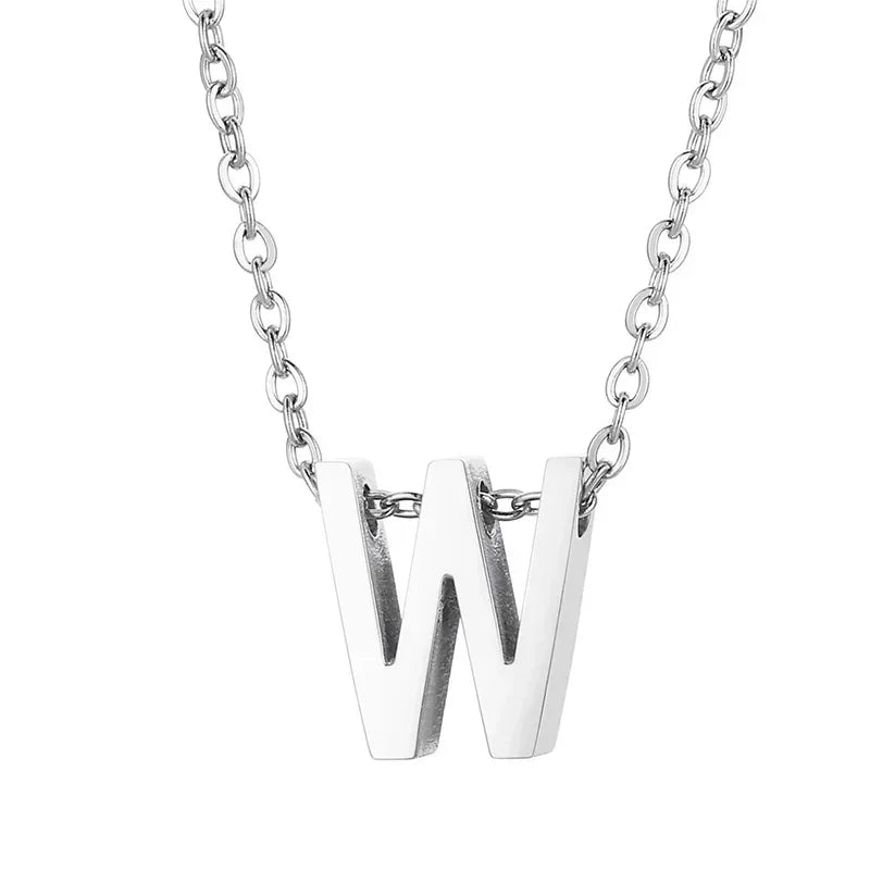 Stalen Initiaal Letterketting Vrouw &acirc;&euro;&ldquo; 45cm Zilverkleurig Gepersonaliseerd - W - D