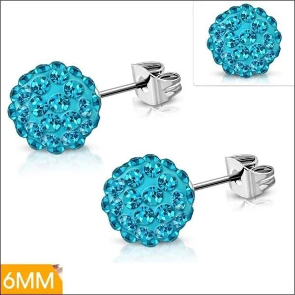 Shamballa Oorbellen Kristallen 8mm Diverse Kleuren - Luxe Oorstekers - 6mm / Licht Blauw -
