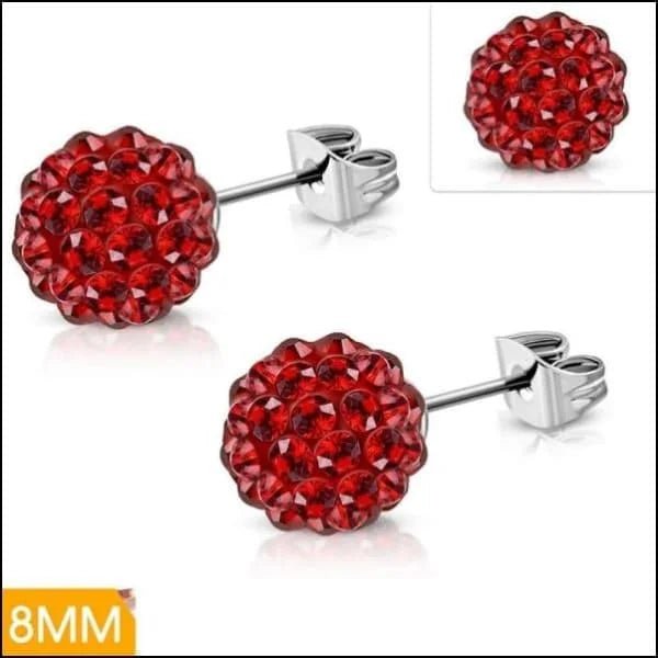 Shamballa Oorbellen Kristallen 8mm Diverse Kleuren - Luxe Oorstekers - 8mm / Rood -