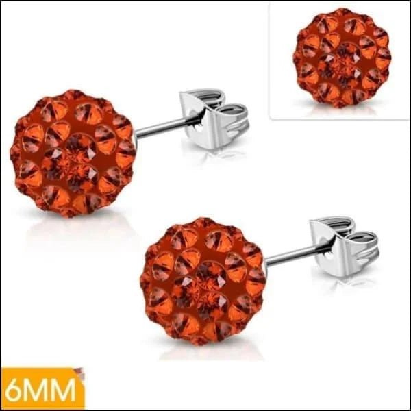 Shamballa Oorbellen Kristallen 8mm Diverse Kleuren - Luxe Oorstekers - 6mm / Oranje/Rood -