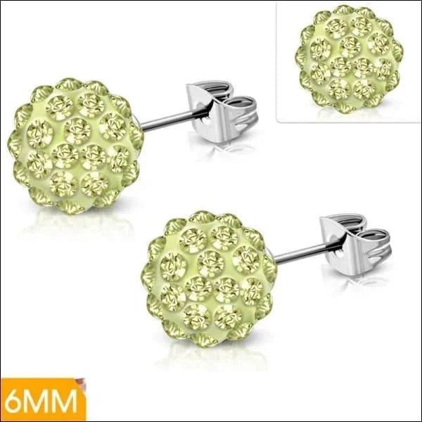 Shamballa Oorbellen Kristallen 8mm Diverse Kleuren - Luxe Oorstekers - 6mm / Licht Groen -