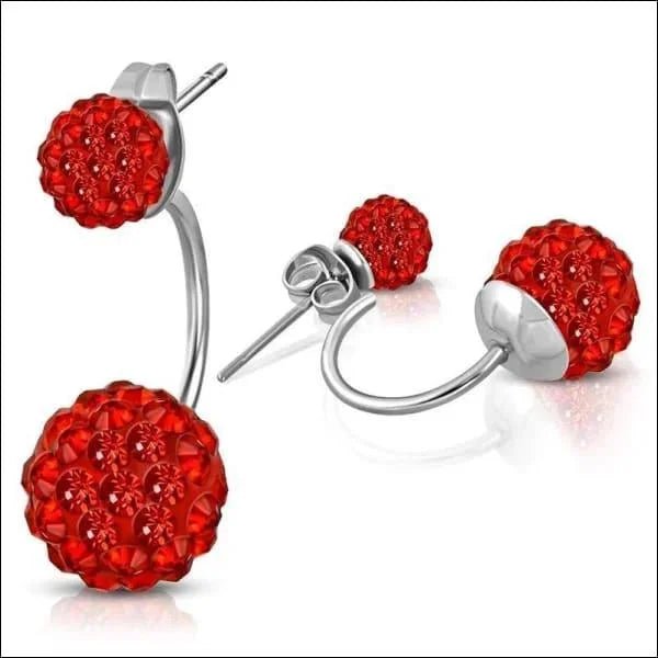 Stalen Dubbele Oorstekers met Kristallen - Rood -