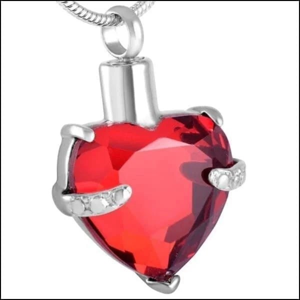 Stalen Ashanger Hart met Grote Steen &acirc;&euro;&ldquo; Hartvormig Gedenksieraad - Rood - Unisex