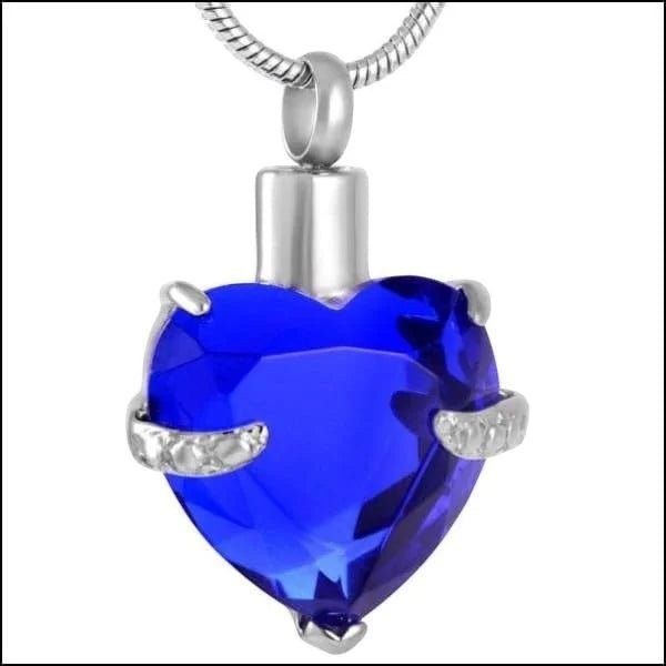 Stalen Ashanger Hart met Grote Steen &acirc;&euro;&ldquo; Hartvormig Gedenksieraad - Blauw - Unisex