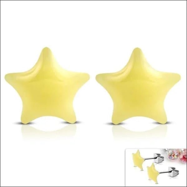 RVS sterren oorbellen kleurrijk - 9mm / Oranje -