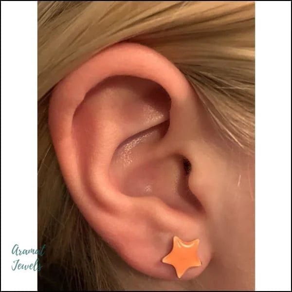 RVS sterren oorbellen kleurrijk - 9mm / Geel -