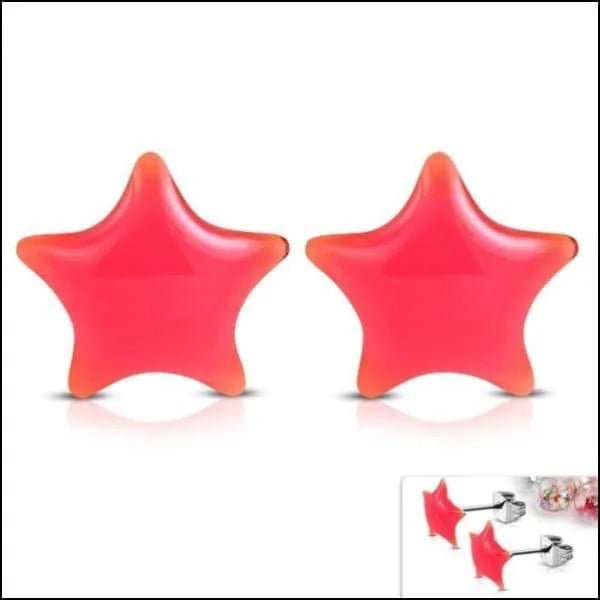 RVS sterren oorbellen kleurrijk - 9mm / Roze -