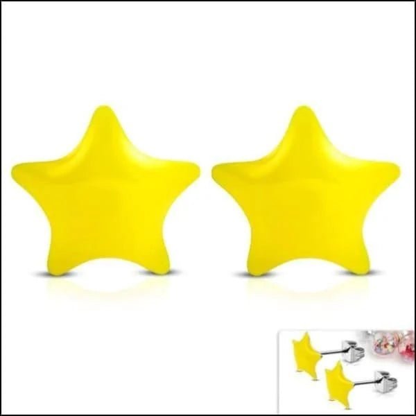 RVS sterren oorbellen kleurrijk - 9mm / Roze -