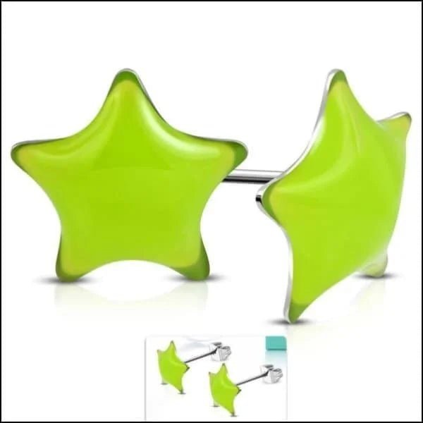 RVS sterren oorbellen kleurrijk - 9mm / Roze -