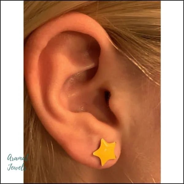 RVS sterren oorbellen kleurrijk - 9mm / Roze -