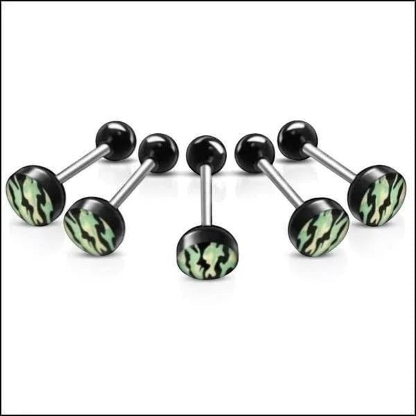 Stalen tongpiercing camouflage kleuren - Zwart-Licht Groen -