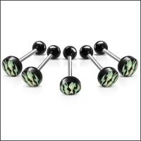 Stalen tongpiercing camouflage kleuren - Zwart-Licht Groen -