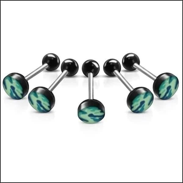 Stalen tongpiercing camouflage kleuren - Zwart-Blauw -