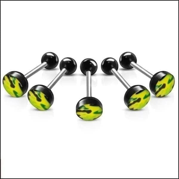 Stalen tongpiercing camouflage kleuren - Zwart-Geel -