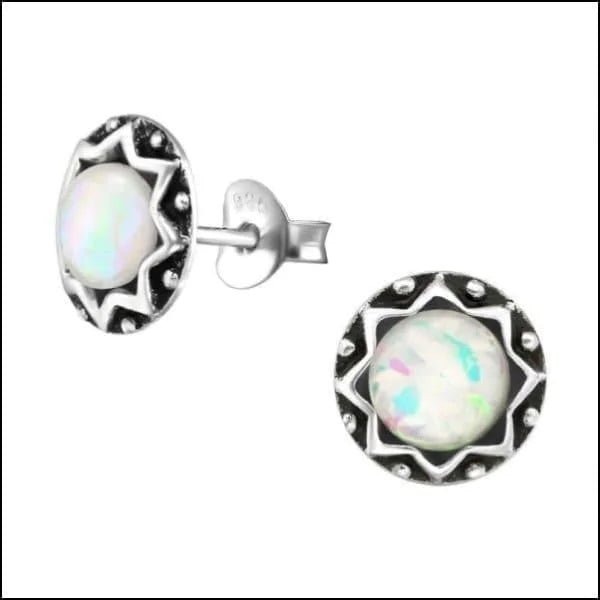 925 Zilveren Bali Oorbellen Rond - Etnisch Design - Opaal Roze/6mm -