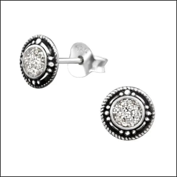925 Zilveren Bali Oorbellen Rond - Etnisch Design - Opaal Wit/6mm -