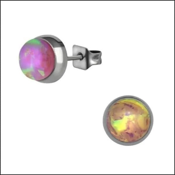RVS Opaal Oorbellen - Synthetische Opaal Studs - Ros&Atilde;&copy;kleurig / 5mm / Groen -