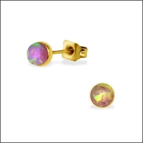 RVS Opaal Oorbellen - Synthetische Opaal Studs - Ros&Atilde;&copy;kleurig / 5mm / Roze -