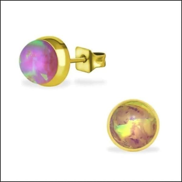RVS Opaal Oorbellen - Synthetische Opaal Studs - Ros&Atilde;&copy;kleurig / 5mm / Roze -