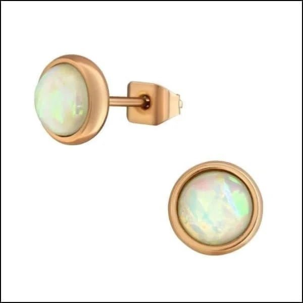 RVS Opaal Oorbellen - Synthetische Opaal Studs - Ros&Atilde;&copy;kleurig / 7mm / Wit -