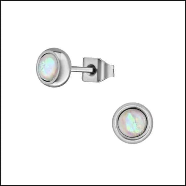 RVS Opaal Oorbellen - Synthetische Opaal Studs - Zilverkleur / 5mm / Wit -
