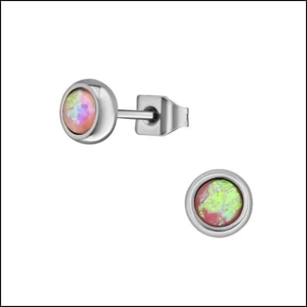 RVS Opaal Oorbellen - Synthetische Opaal Studs - Zilverkleur / 5mm / Roze -