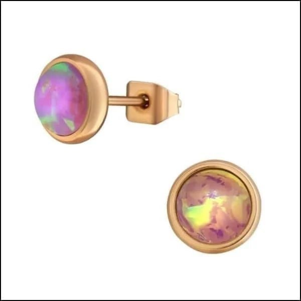 RVS Opaal Oorbellen - Synthetische Opaal Studs - Zilverkleur / 5mm / Roze -