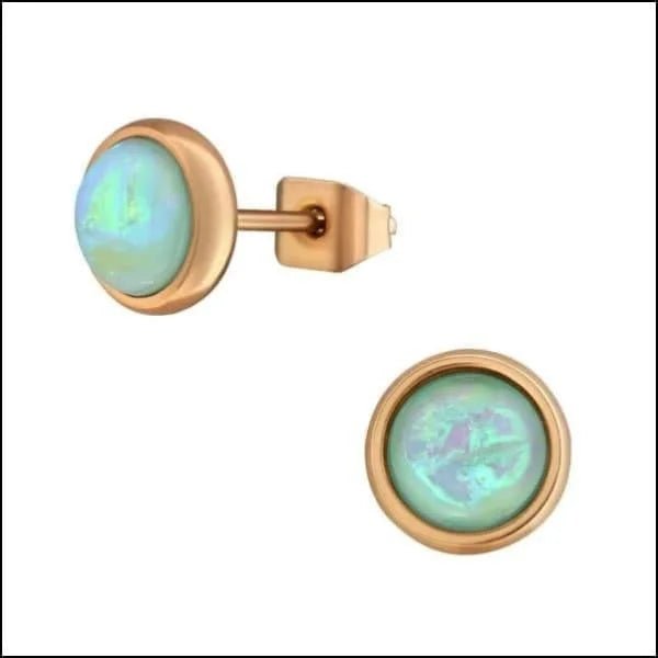 RVS Opaal Oorbellen - Synthetische Opaal Studs - Ros&Atilde;&copy;kleurig / 7mm / Groen -