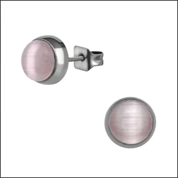 RVS Kattenoog Oorbellen Diverse Kleuren 4-8mm - Cat Eye Oorstekers - Zilverkleur / 7mm / Grijs -