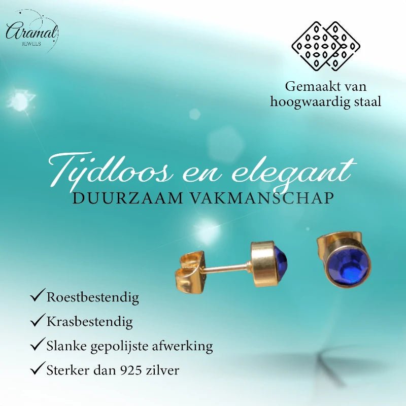 Donker blauwe Zirkonia Oorbellen - 6mm -