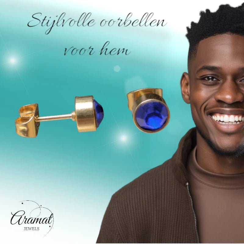 Donker blauwe Zirkonia Oorbellen - 6mm -