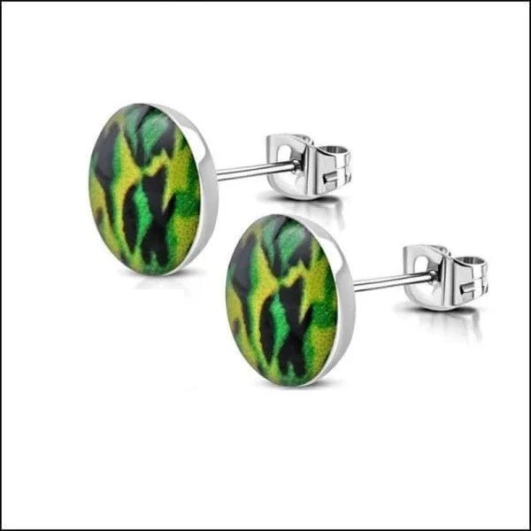 RVS Panter Oorbellen Dierenprint 10mm - Luipaard Oorstekers - Tijger-Groen-7mm -