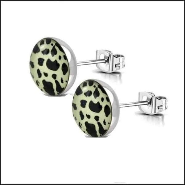 RVS Panter Oorbellen Dierenprint 10mm - Luipaard Oorstekers - Koeien-Zwart/Wit-7mm -